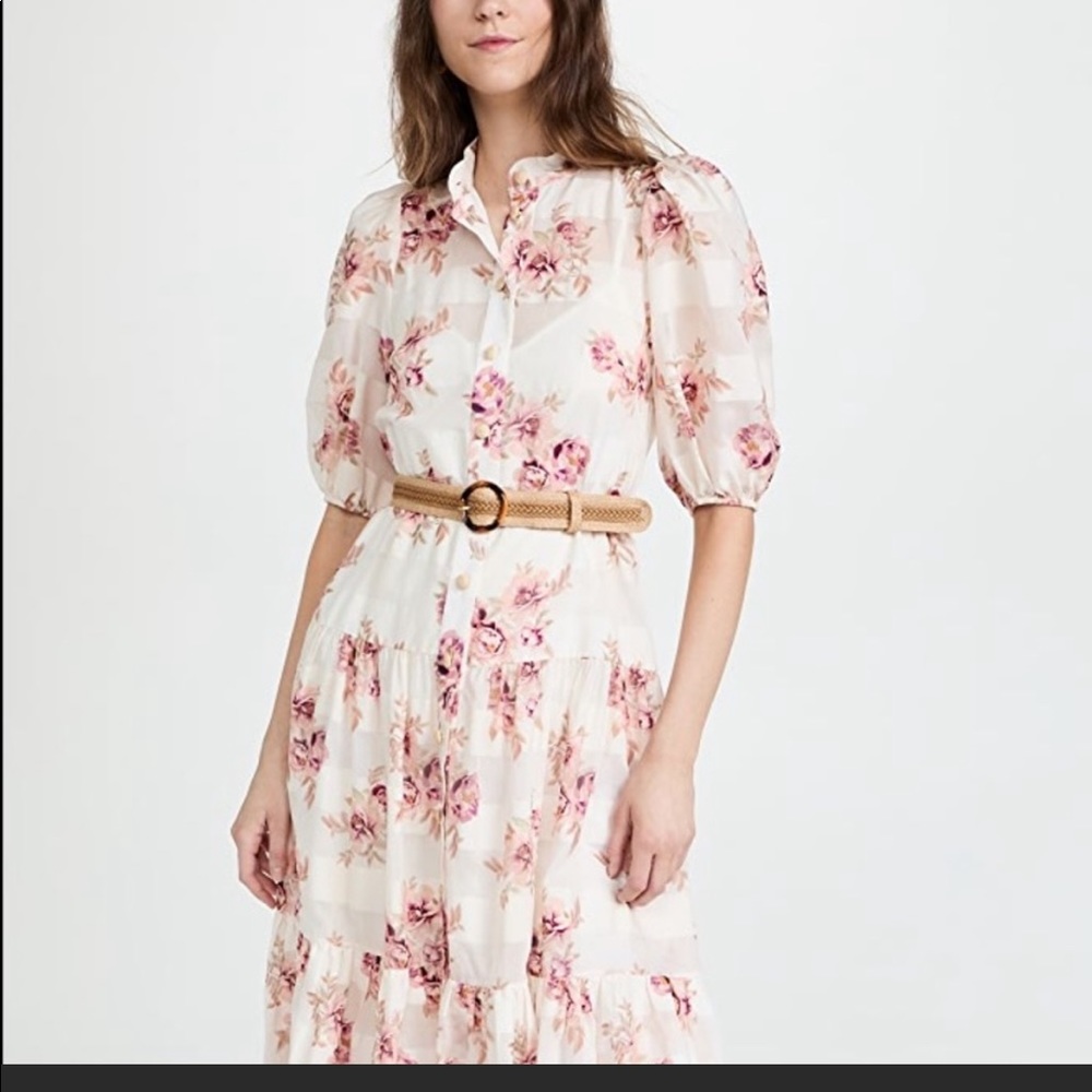 Zimmermann Rosa Striped Midi Dress in Pink Rose